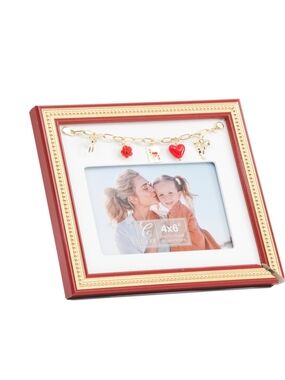 Red and Gold Decorative 4x6 Photo Frame with Charm Accent